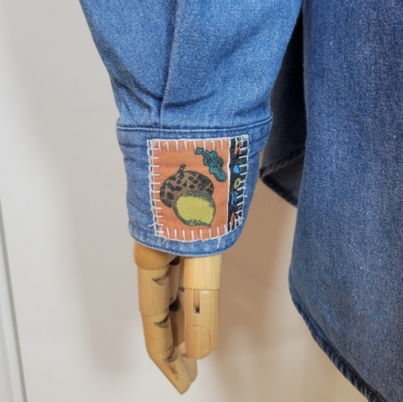 Vintage Ashley Hill Wilderness Denim Shirt Patchwork Western Outdoors Vibes L - Picture 2 of 16